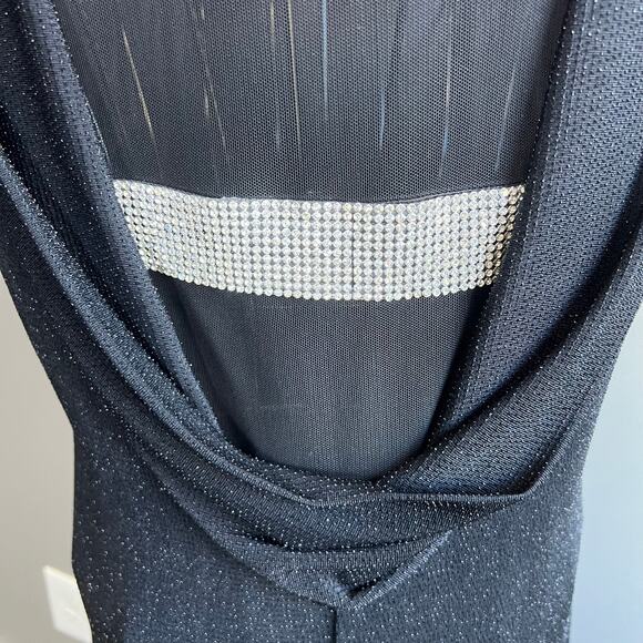 FRANK LYMAN Black Sparkle Dress with DIAMANTE Back bar Size 16 - Picture 4 of 7